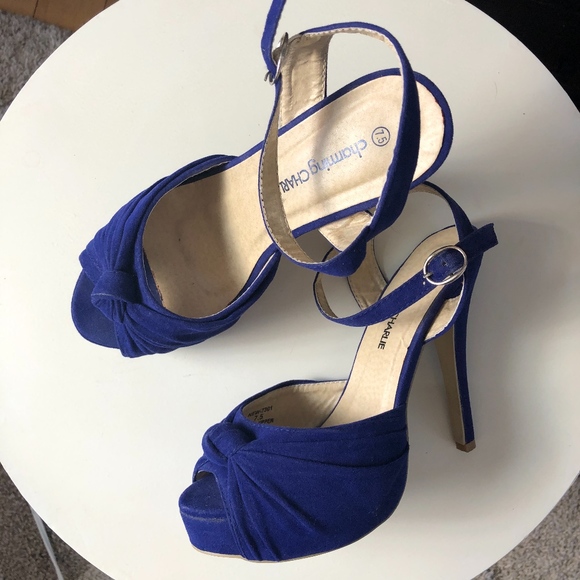 Charming Charlie Strap Blue Size 7.5 Peep Toe Heel - Picture 7 of 8